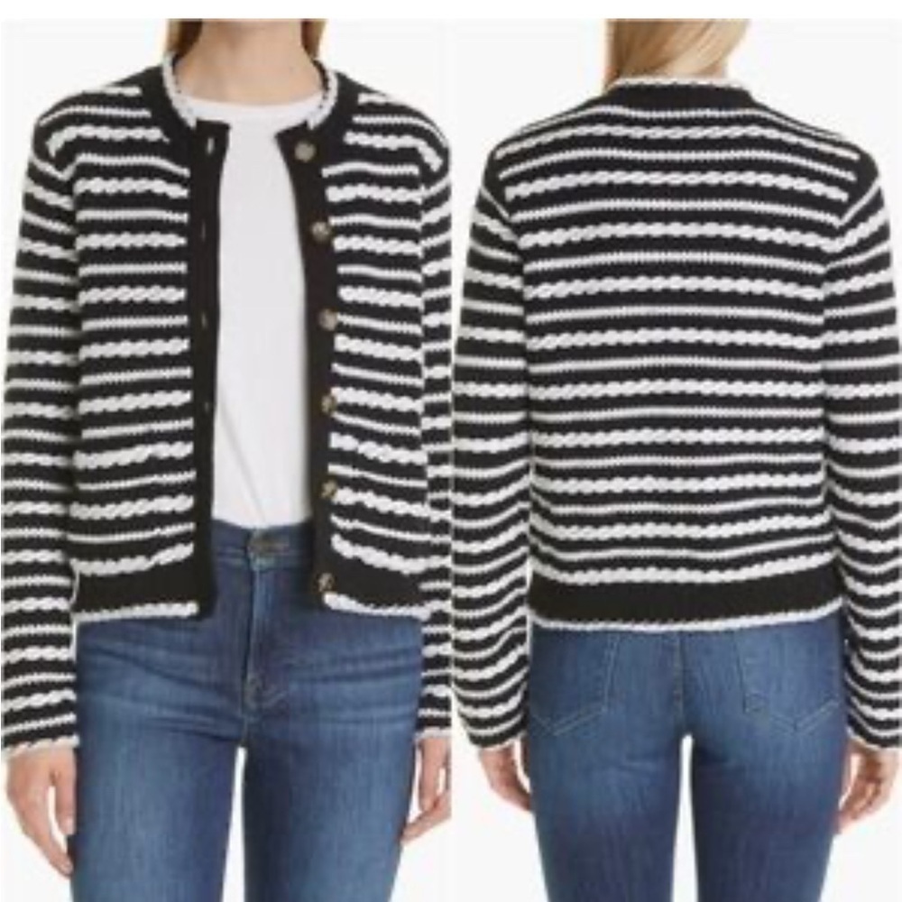 NWT La Ligne Braid Stripe Cardigan S black cream